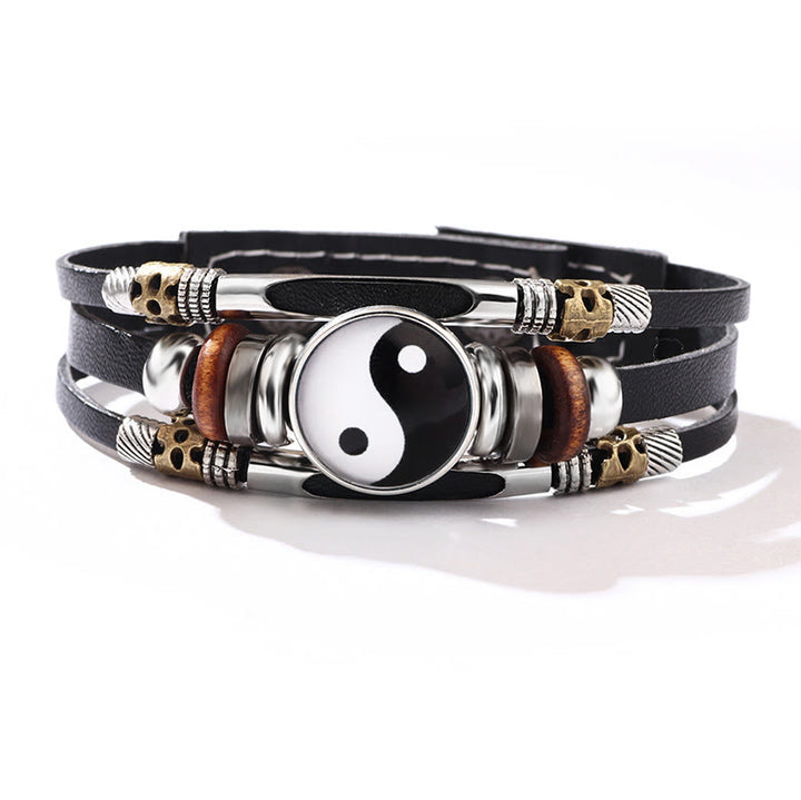 Buddha Stones Yin Yang Leather Balance Bracelet - Black&White(Bracelet Size 21.5+3cm) - image 7