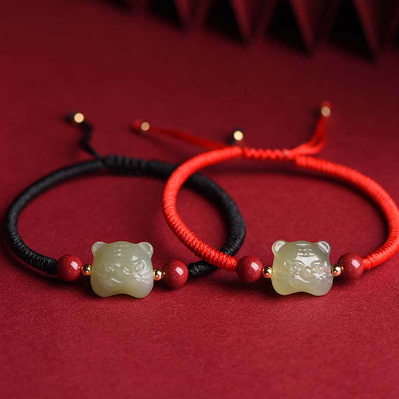 Buddha Stones Jade Cinnabar Lucky Tiger String Bracelet - image 1