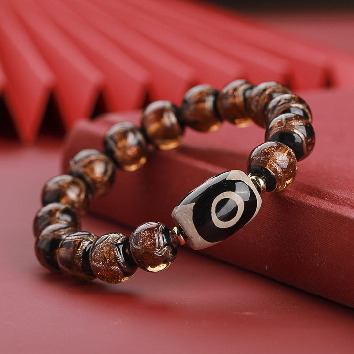 Buddha Stones Tibetan Nine-Eye Dzi Bead Three-eyed Dzi Bead Liuli Glass Bead Wealth Bracelet - Three-eyed Dzi Bead - Brown Liuli Glass Bead - 14mm - image 21