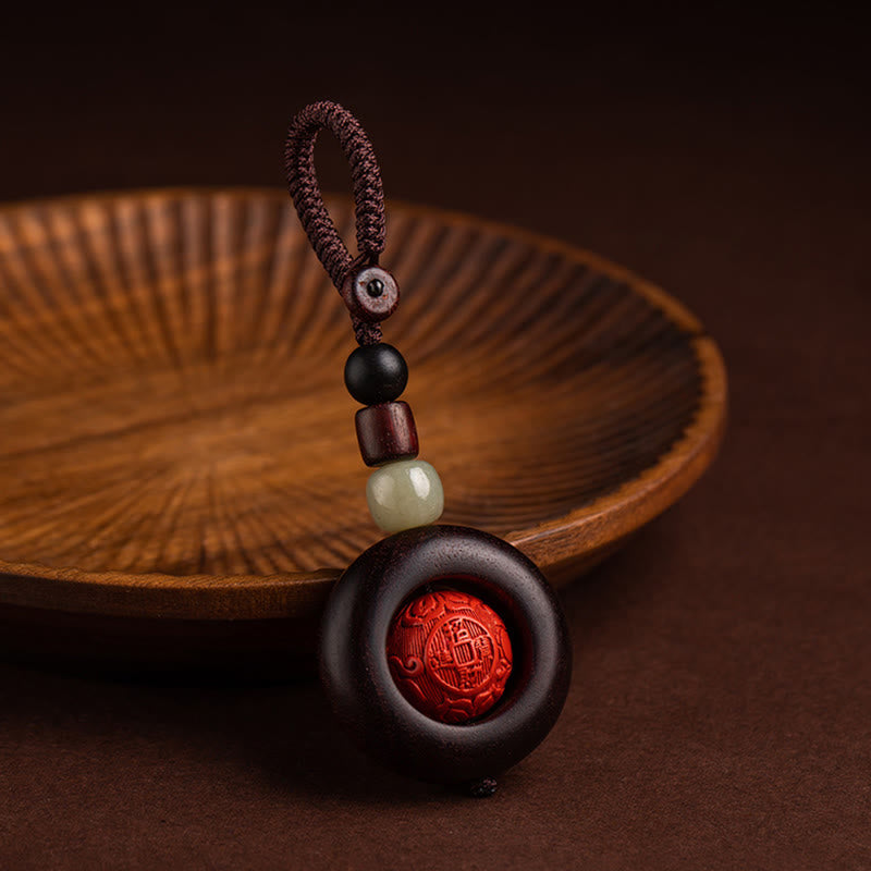 Buddha Stones Tibet Om Mani Padme Hum PiXiu Copper Coin Small Leaf Red Sandalwood Cinnabar Protection Key Chain - image 22