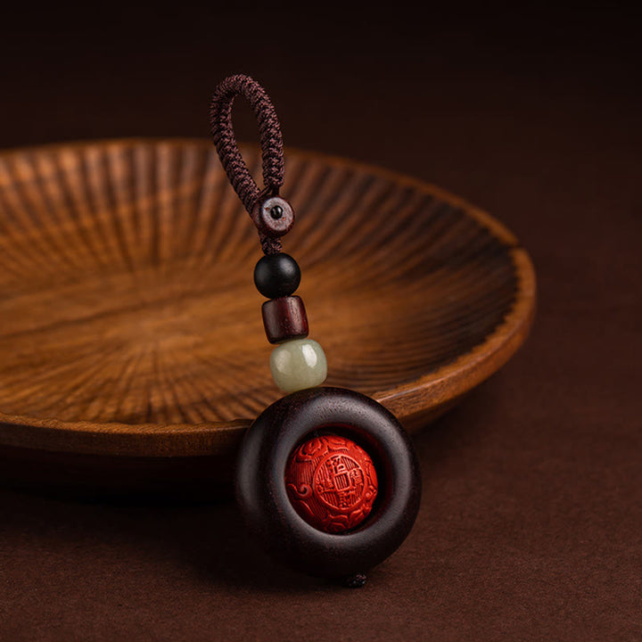 Buddha Stones Tibet Om Mani Padme Hum PiXiu Copper Coin Small Leaf Red Sandalwood Cinnabar Protection Key Chain - image 22