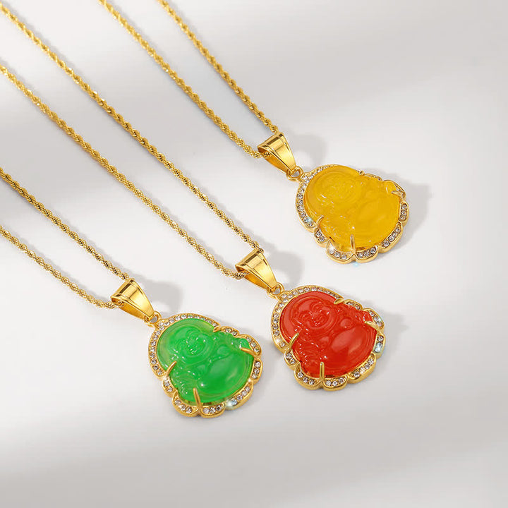 Buddha Stones 18K Gold Filled Laughing Buddha Jade Luck Necklace Chain Pendant - image 14