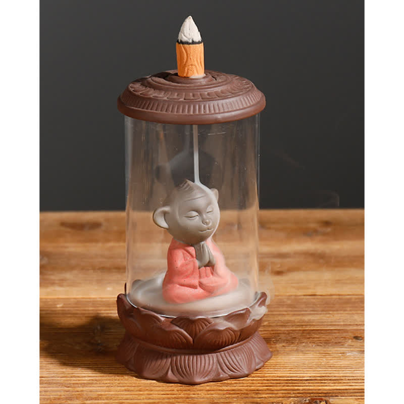 Meditation Wukong Monkey King Purple Clay Windshield Lotus Backflow Smoke Fountain Incense Burner Decoration - image 10