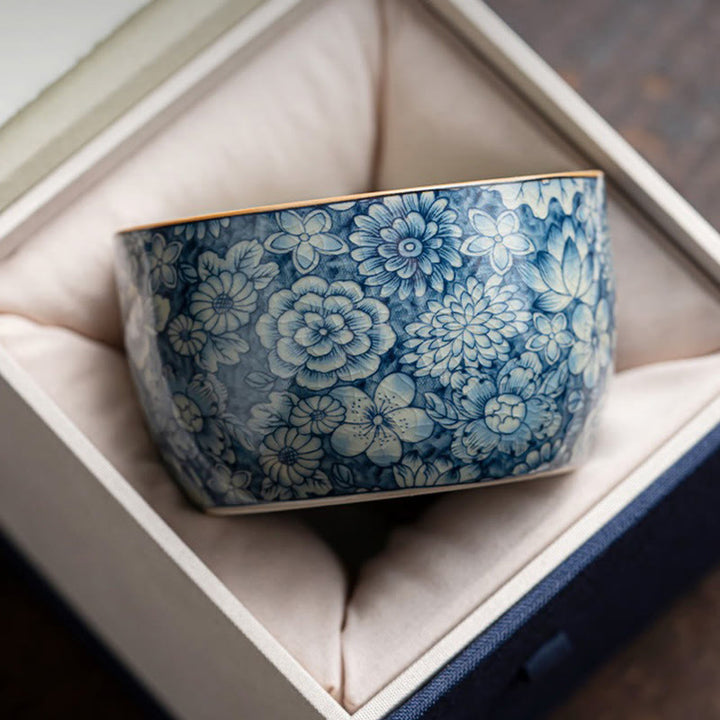 Buddha Stones Blue Lotus Peach Blossom Chrysanthemum Design Ceramic Teacup Kung Fu Tea Cups - image 12