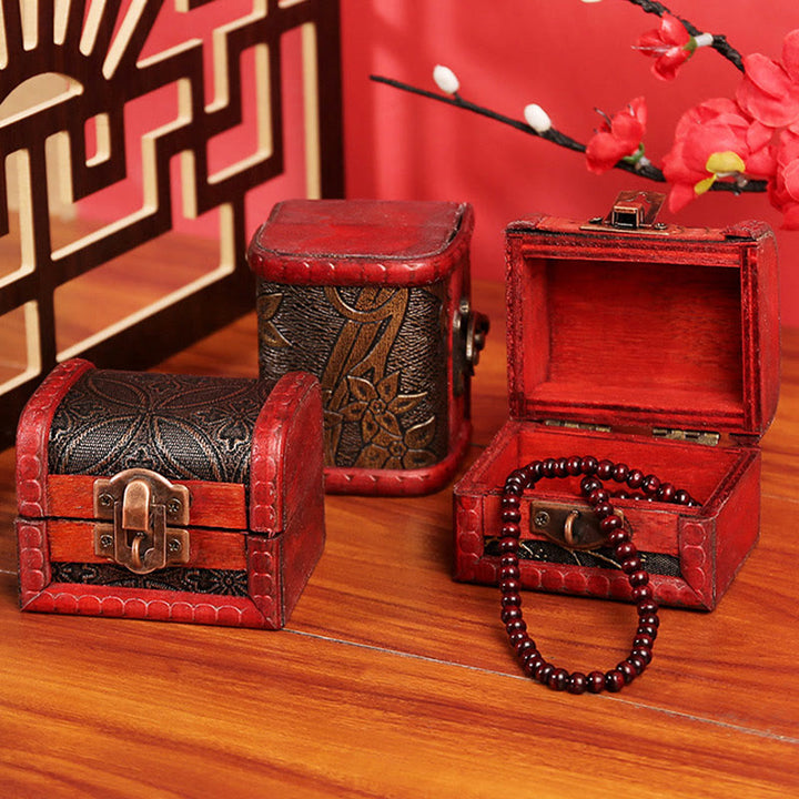 Buddha Stones Retro Small Wood Jewelry Box Lotus Golden Grape Copper Coin Daffodil Grass Flower Jewelry Storage Box - image 15
