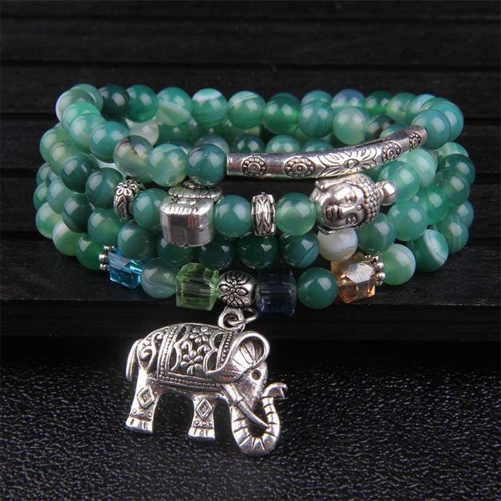 Buddha Stones Natural Agate Elephant Buddha Hope Bracelet - Green Agate - image 7