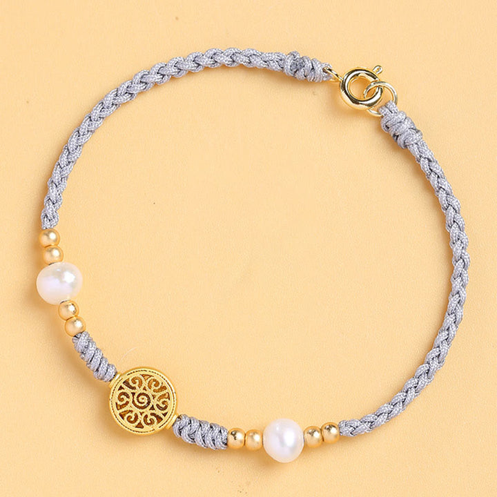 Buddha Stones Copper Coin Fortune Tree Pearl Luck Blue Rope Braided Bracelet - image 20