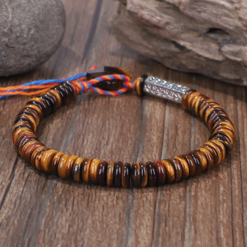 Buddha Stones Tibetan Tiger Eye Om Mani Padme Hum Protection Power Bracelet - image 2