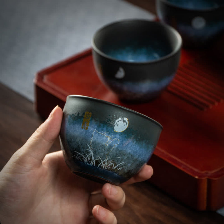 Buddha Stones Ceramic Teacup Lovely Cat Black Tea Cups 140ml - image 2