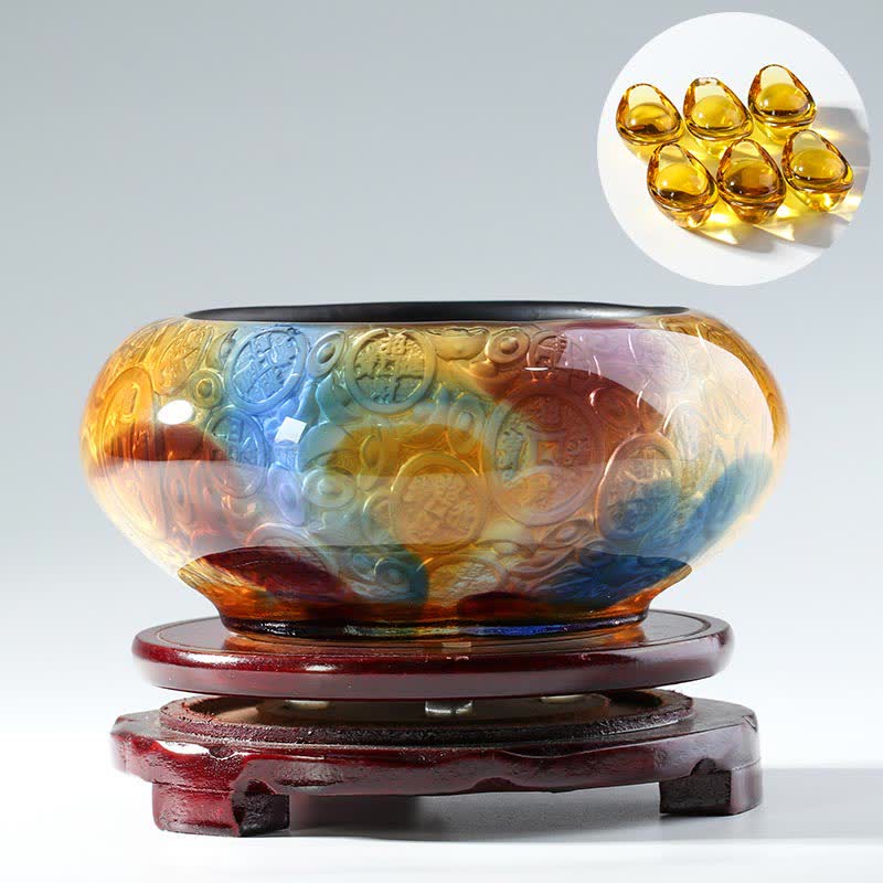 Handmade Liuli Crystal Treasure Bowl Ingots Art Piece Home Decoration - Colorful - image 8