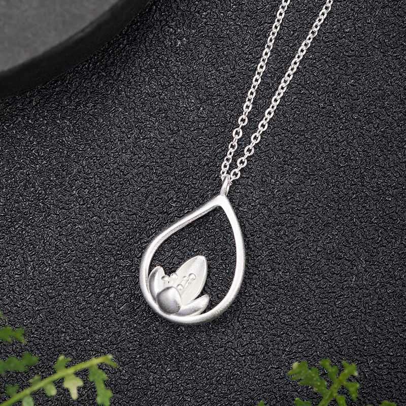 Buddha Stones 925 Sterling Silver Lotus Flower Floral Enlightenment Necklace Pendant - image 1