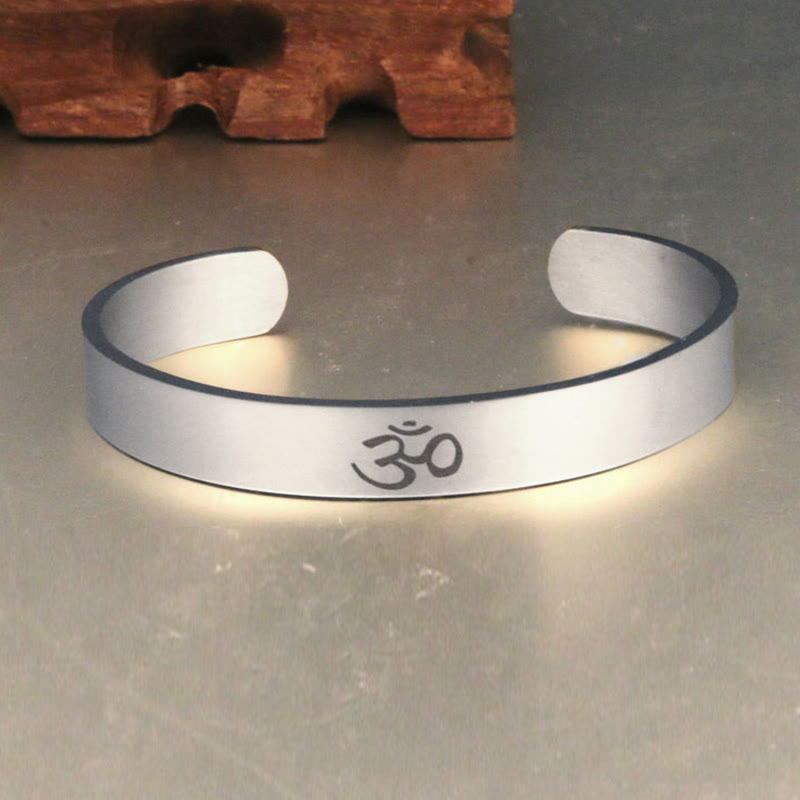 Buddha Stones Tibetan OM Symbol Mindfulness Cuff Bracelet Bangle - image 3
