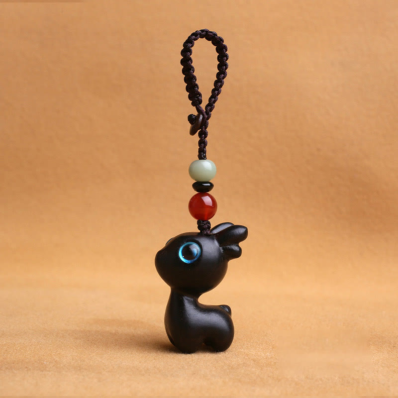 Buddha Stones Sandalwood Small Leaf Red Sandalwood Ebony Wood Green Sandalwood Lucky Mini Deer Carved Protection Key Chain Phone Hanging Decoration - Ebony Wood  35mm - Key Chain - image 10