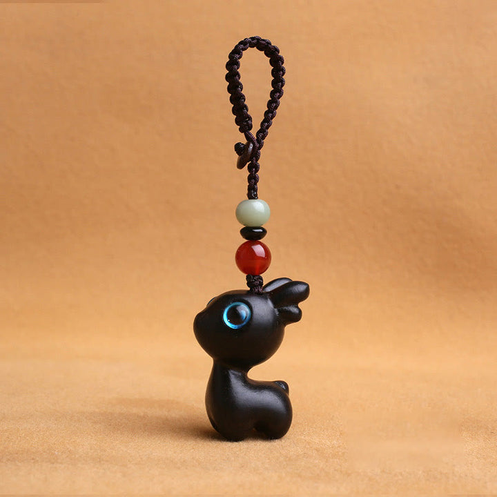 Buddha Stones Sandalwood Small Leaf Red Sandalwood Ebony Wood Green Sandalwood Lucky Mini Deer Carved Protection Key Chain Phone Hanging Decoration - Ebony Wood  35mm - Key Chain - image 10