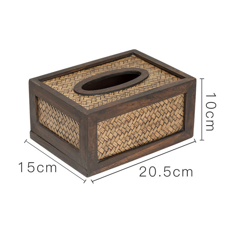 Handmade Bamboo Woven Wood Tissue Box Wooden Tissue Holder Wipes Boxes Decoration - 20.5*15*10cm-Fit For 120-150 Tissues - image 2