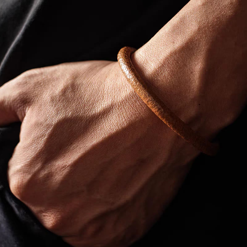 Buddha Stones Retro Leather Luck Healing Copper Magnetic Buckle Bracelet - image 4
