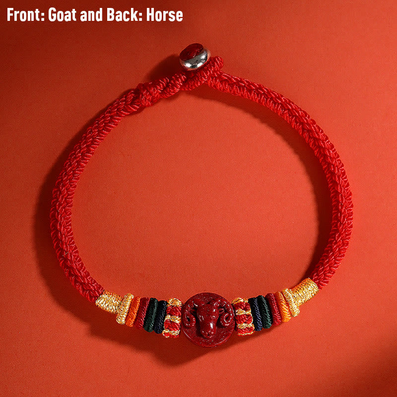 Buddha Stones Year of the Dragon 925 Sterling Silver Chinese Zodiac Cinnabar Auspicious Matches Blessing Bracelet - Goat - 23cm - image 20