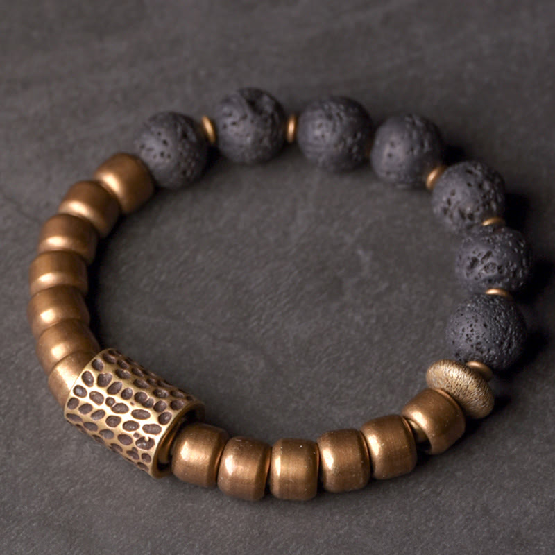 Buddha Stones Lava Rock Stone Rainbow Obsidian Brass Support Healing Bracelet - image 5