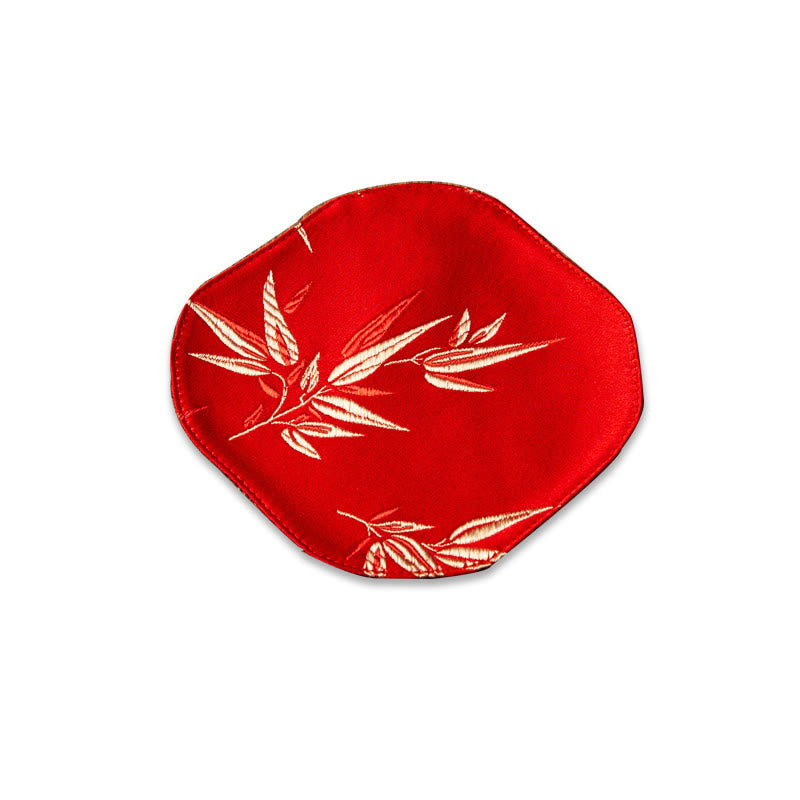 Buddha Stones Sea Wave Bamboo Plum Blossom Brocade Embroidery Cup Mat Pad Tea Cup Coaster Kung Fu Tea Mat - Coaster 13*11.5cm - Red - image 28