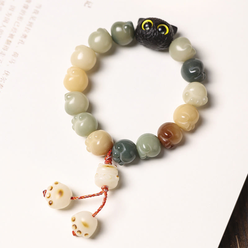 Buddha Stones Natural Bodhi Seed Lovely Paw Ebony Wood Lucky Cat Wisdom Bracelet - image 7