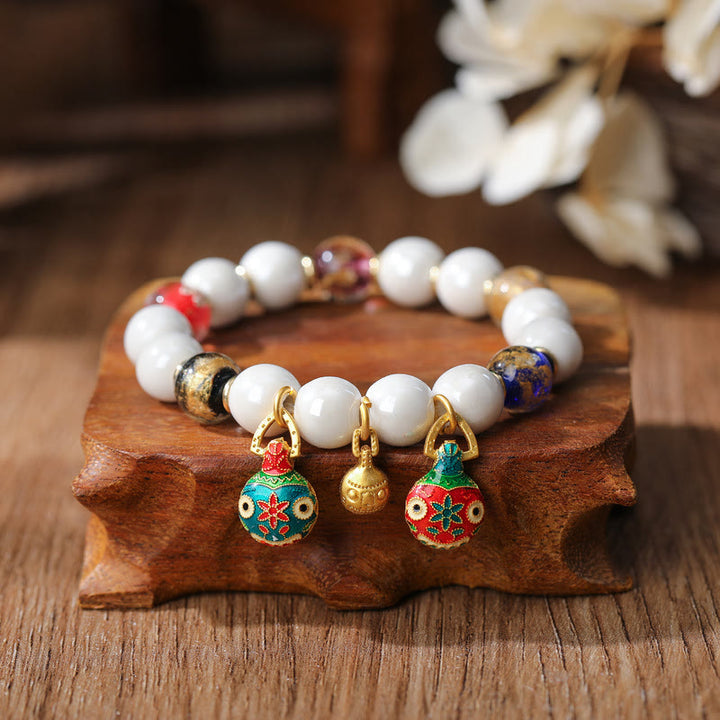 Buddha Stones Gold Swallowing Beast Family Charm Liuli Glass Colorful Porcelain Bead Luck Bracelet - Copper Gold Swallowing Beast Family&Colorful Bead - image 7