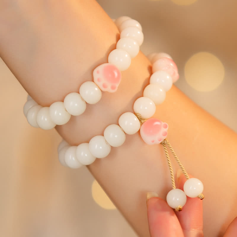 Buddha Stones Natural Bodhi Seed Lovely Paw Lucky Cat Paw Peace Bracelet - image 2