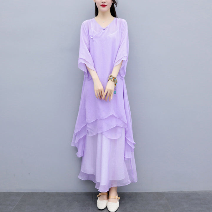 Buddha Stones 3Pcs Yoga Chiffon Clothing Uniform Meditation Zen Practice Women's Set - Purple Top&Purple Pants&Suspenders - US6，UK/AU10，EU38 (XL) - image 35