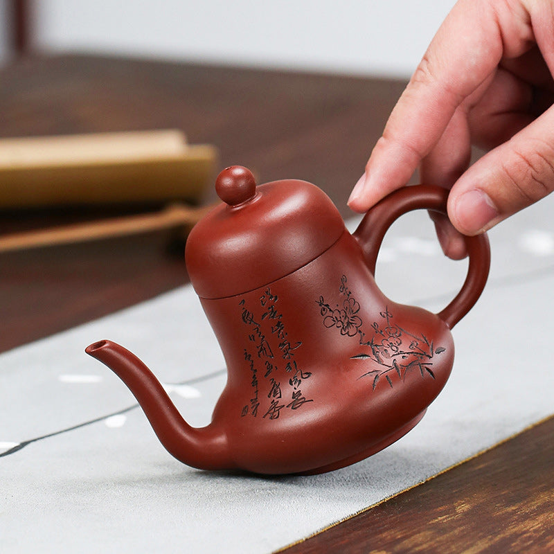 Buddha Stones Vintage Bamboo Peach Blossom Purple Clay Kung Fu Teapot - image 1