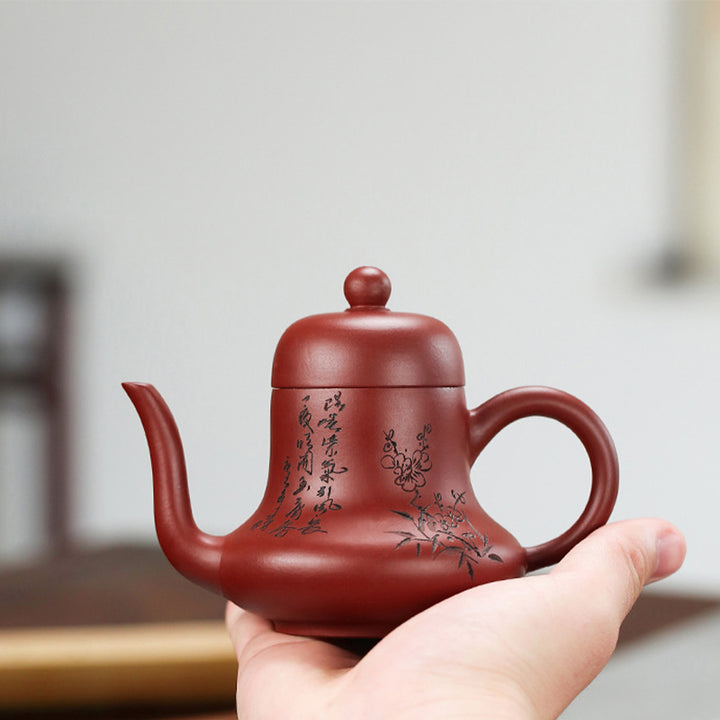 Buddha Stones Vintage Bamboo Peach Blossom Purple Clay Kung Fu Teapot - image 4