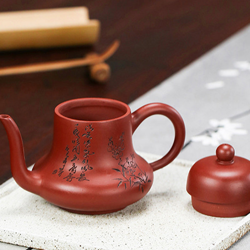 Buddha Stones Vintage Bamboo Peach Blossom Purple Clay Kung Fu Teapot - image 19