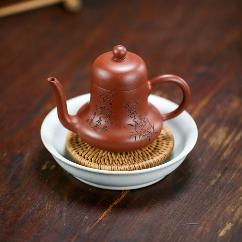 Buddha Stones Vintage Bamboo Peach Blossom Purple Clay Kung Fu Teapot - image 18