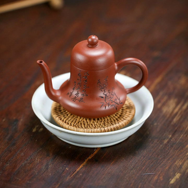 Buddha Stones Vintage Bamboo Peach Blossom Purple Clay Kung Fu Teapot - image 18