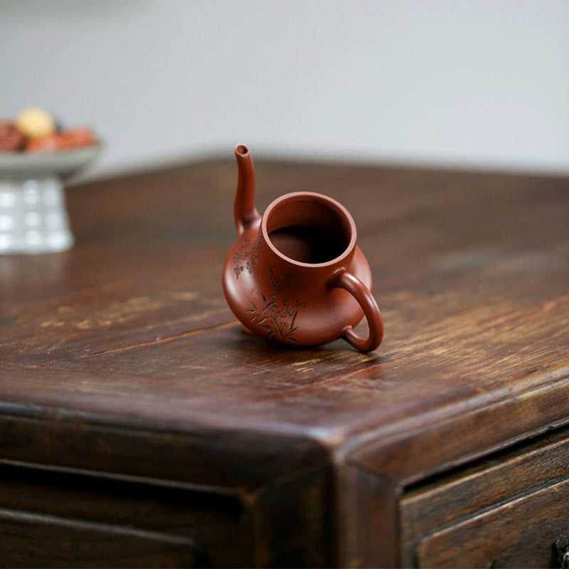 Buddha Stones Vintage Bamboo Peach Blossom Purple Clay Kung Fu Teapot - image 17