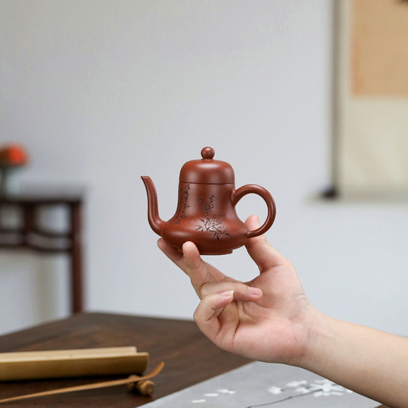 Buddha Stones Vintage Bamboo Peach Blossom Purple Clay Kung Fu Teapot - image 21