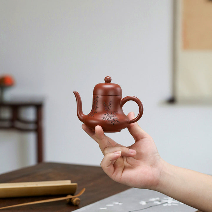 Buddha Stones Vintage Bamboo Peach Blossom Purple Clay Kung Fu Teapot - image 21