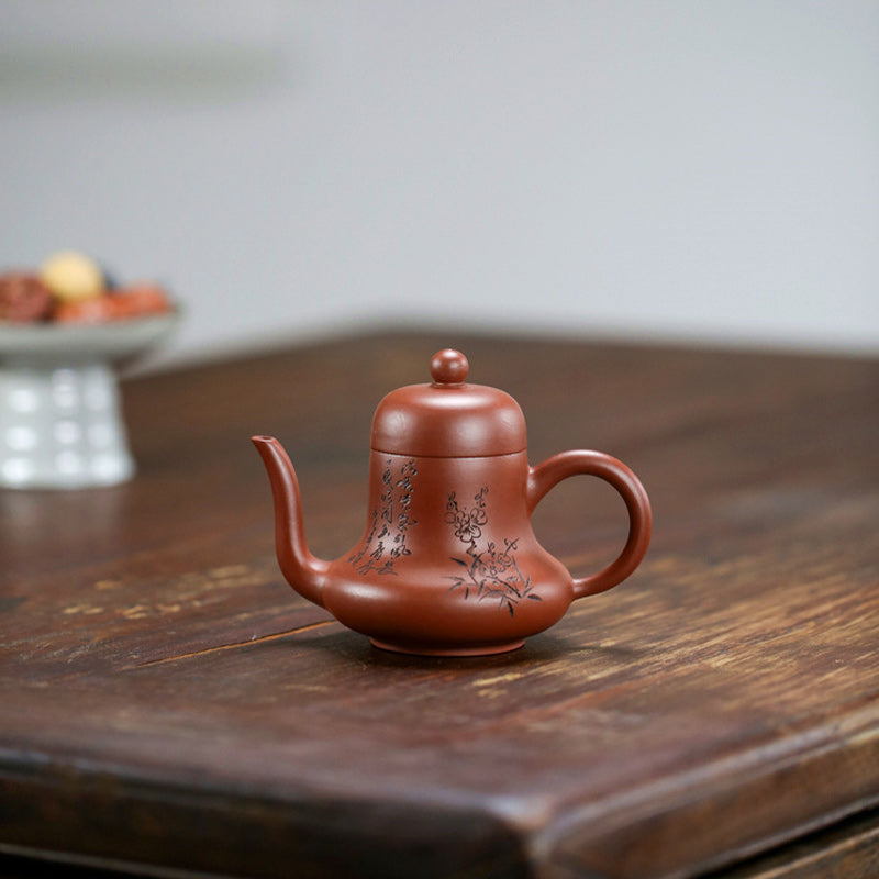 Buddha Stones Vintage Bamboo Peach Blossom Purple Clay Kung Fu Teapot - image 15