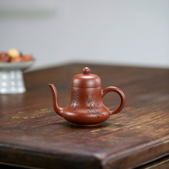 Buddha Stones Vintage Bamboo Peach Blossom Purple Clay Kung Fu Teapot - image 15
