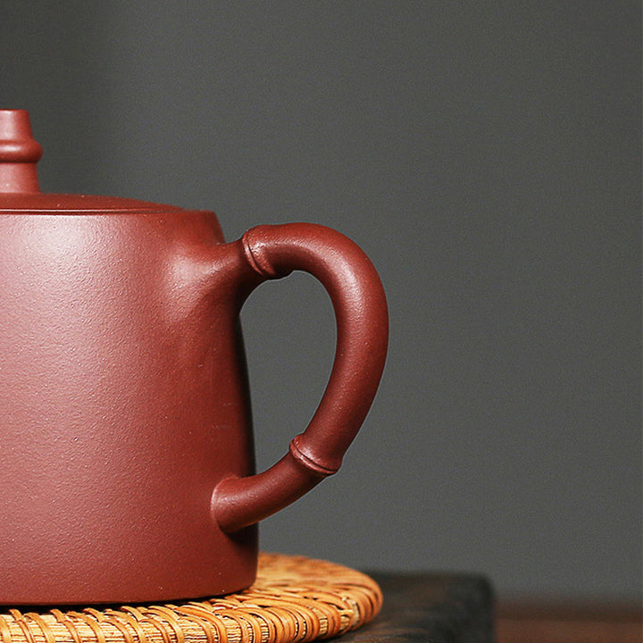 Buddha Stones Handmade Vintage Bamboo Purple Clay Kung Fu Teapot - image 8