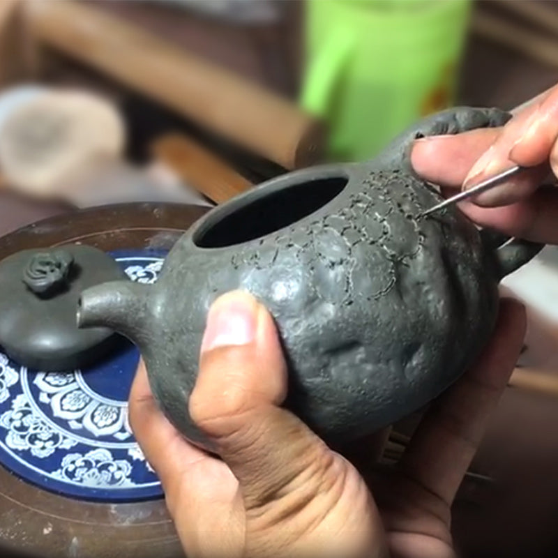 Buddha Stones Handmade Vintage Tree Texture Purple Clay Kung Fu Teapot 220ml - image 2
