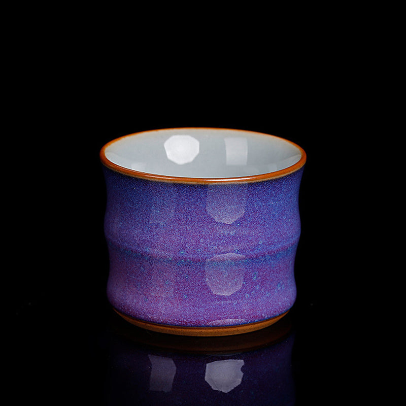 Buddha Stones Kiln Change Ceramic Bamboo Design Teacup Kung Fu Tea Cup - Purple 6cm*4.8cm*80ml - image 0