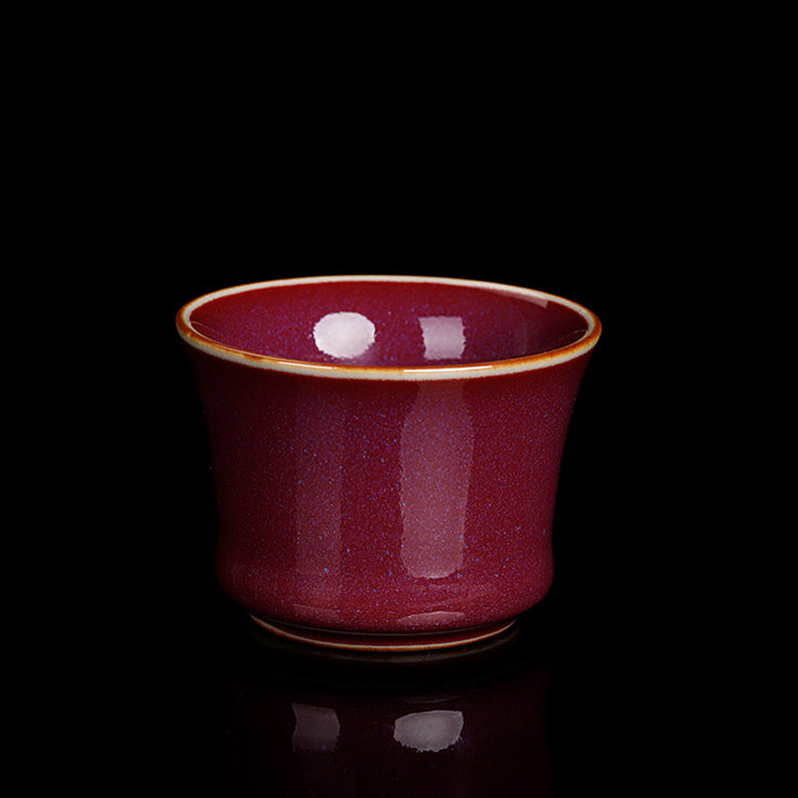 Buddha Stones Kiln Change Ceramic Bamboo Design Teacup Kung Fu Tea Cup - Red 6.3cm*4.5cm*65ml - image 10
