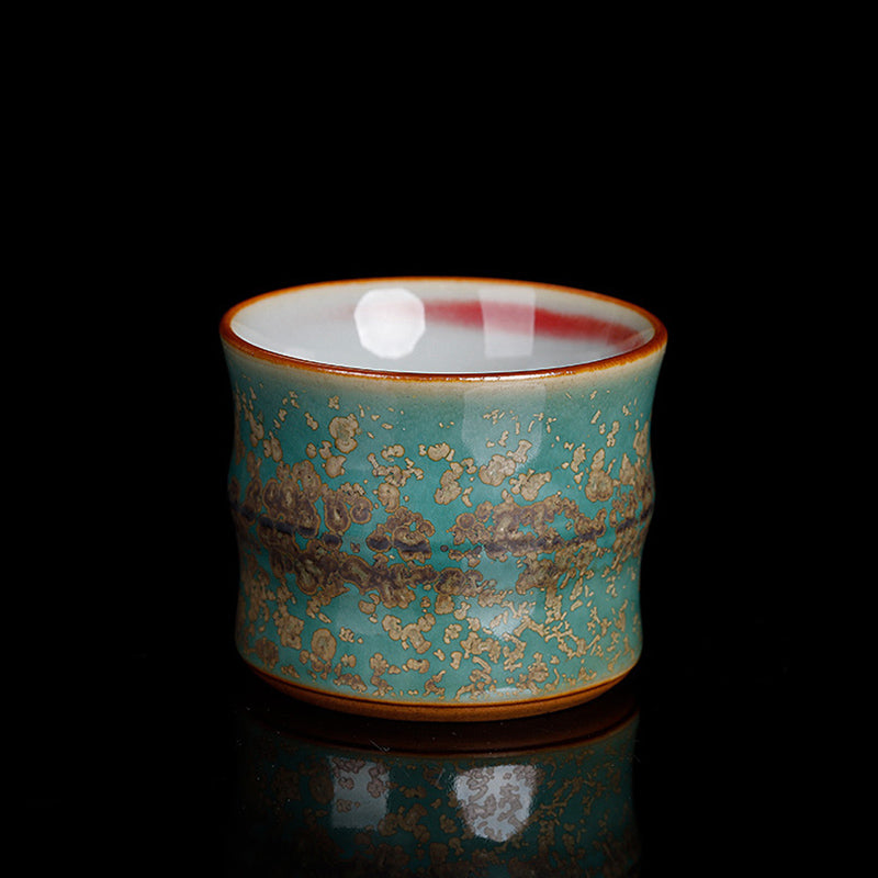 Buddha Stones Kiln Change Ceramic Bamboo Design Teacup Kung Fu Tea Cup - Green 6cm*4.8cm*80ml - image 2