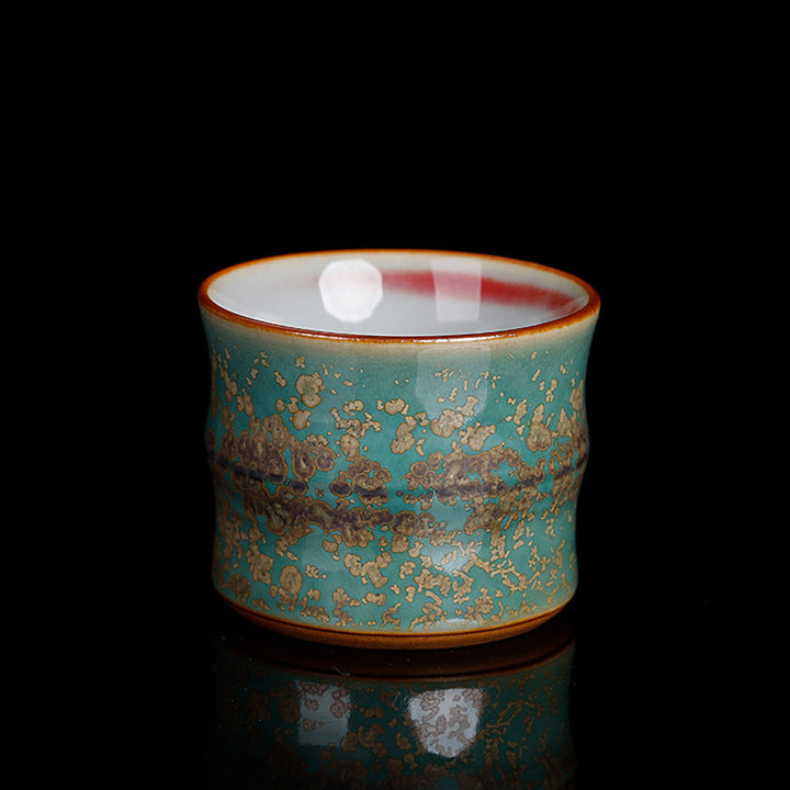 Buddha Stones Kiln Change Ceramic Bamboo Design Teacup Kung Fu Tea Cup - Green 6cm*4.8cm*80ml - image 2