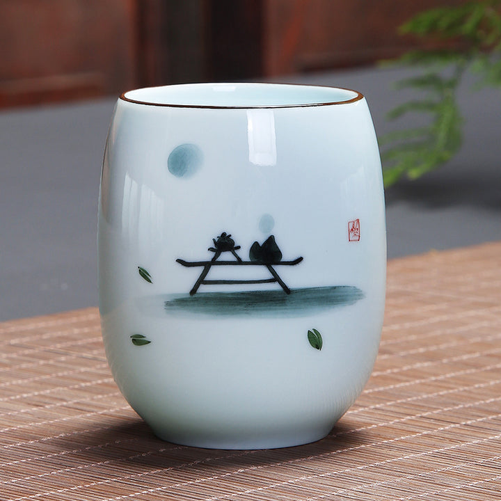 Buddha Stones Koi Fish Lotus Landscape Dandelion Peony Flower Ceramic Teacup Kung Fu Tea Cup - Zen State 7.8cm*8.1cm*180ml - image 14