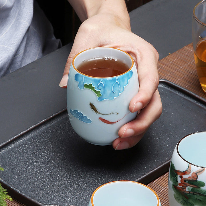 Buddha Stones Koi Fish Lotus Landscape Dandelion Peony Flower Ceramic Teacup Kung Fu Tea Cup - image 5