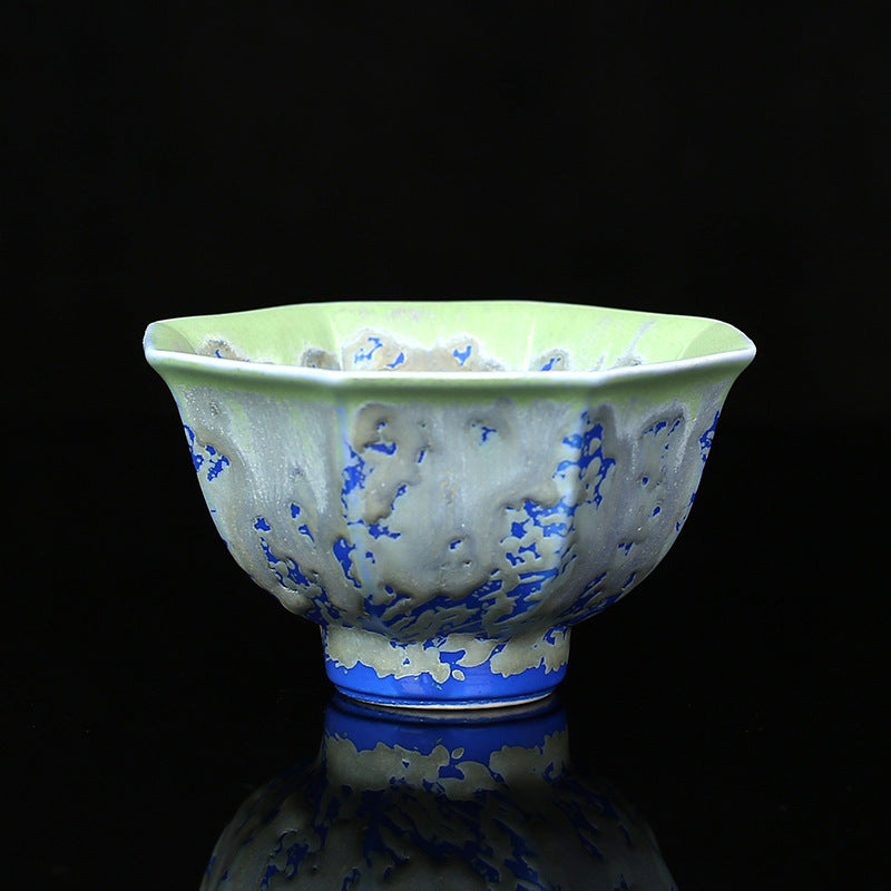 Buddha Stones Retro Blue Red Gradient Lotus Pattern Kiln Change Ceramic Teacup Kung Fu Tea Cup Bowl - Blue - 9cm*5.5cm*120ml - image 2