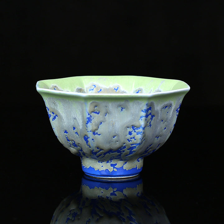 Buddha Stones Retro Blue Red Gradient Lotus Pattern Kiln Change Ceramic Teacup Kung Fu Tea Cup Bowl - Blue - 9cm*5.5cm*120ml - image 2