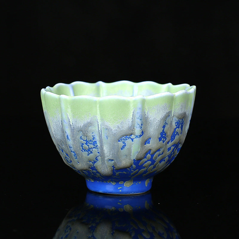 Buddha Stones Retro Blue Red Gradient Lotus Pattern Kiln Change Ceramic Teacup Kung Fu Tea Cup Bowl - Blue - 7.8cm*5.2cm*120ml - image 3