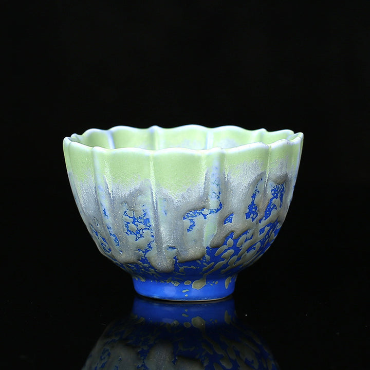 Buddha Stones Retro Blue Red Gradient Lotus Pattern Kiln Change Ceramic Teacup Kung Fu Tea Cup Bowl - Blue - 7.8cm*5.2cm*120ml - image 3