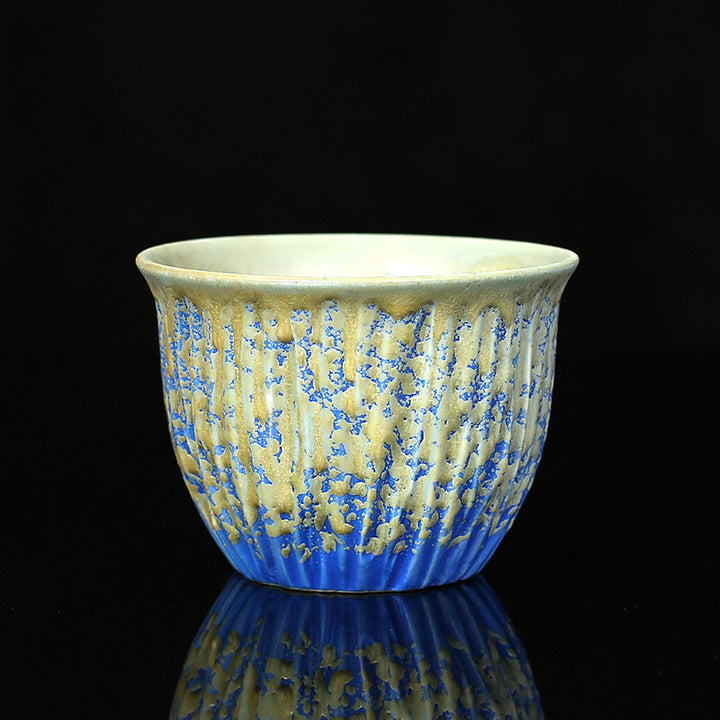 Buddha Stones Retro Blue Red Gradient Lotus Pattern Kiln Change Ceramic Teacup Kung Fu Tea Cup Bowl - Blue - 7.8cm*5.6cm*120ml - image 4